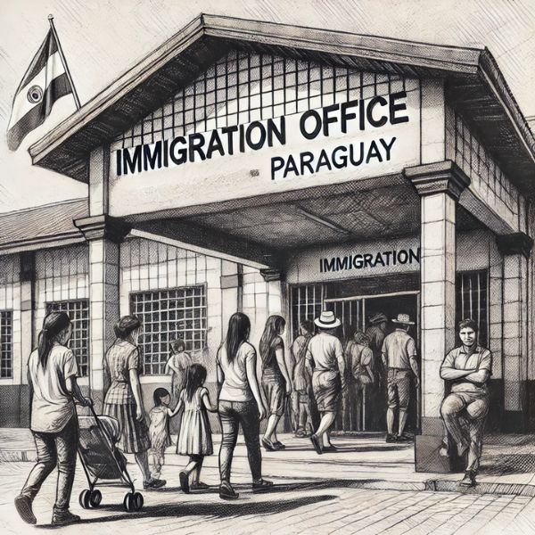 Fachada de una oficina de inmigración en Paraguay, mostrando un entorno profesional y accesible en Paraguay